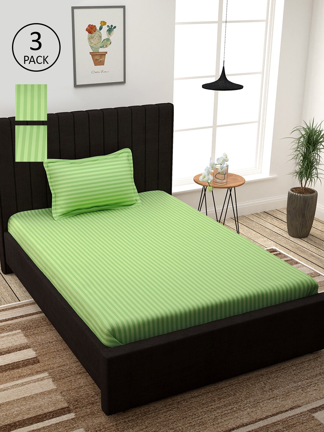 

Story@home Unisex Green 300TC 3 Single Bed Bedsheet with 3 Pillow Covers