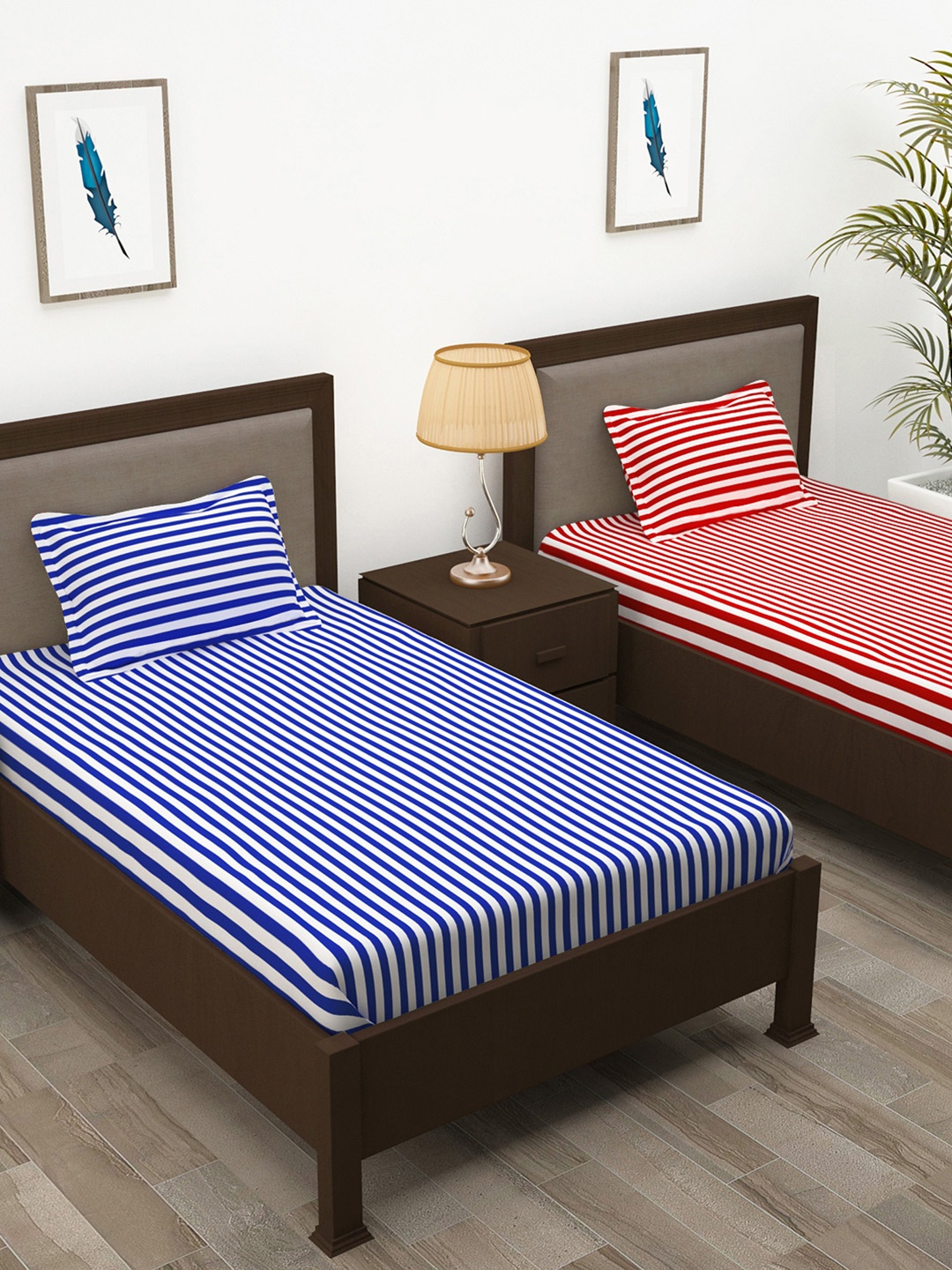 

Story@home Unisex Blue & Red 208TC 2 Single Bedsheet with 2 Pillow Cover