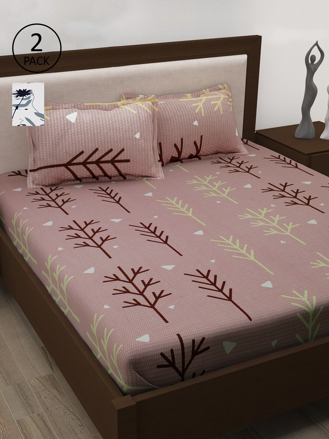 

Story@home Unisex Mauve 186 TC 2 Queen Size Bedsheet with 4 Pillow Cover