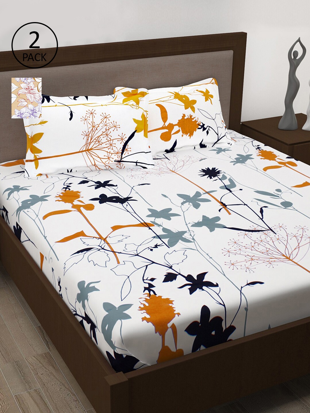 

Story@home White & Beige Floral 186 TC 2 Queen Bedsheet with 4 Pillow Covers