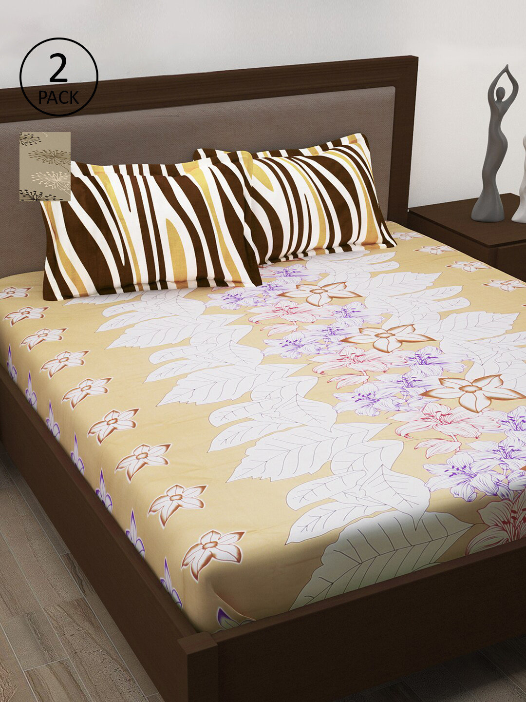 

Story@home Beige & White Floral 186 TC 2 Queen Bedsheets with 4 Pillow Covers