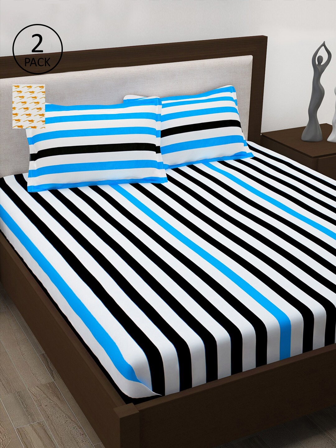 

Story@home White & Blue Striped 186 TC 2 Queen Bedsheet with 4 Pillow Covers