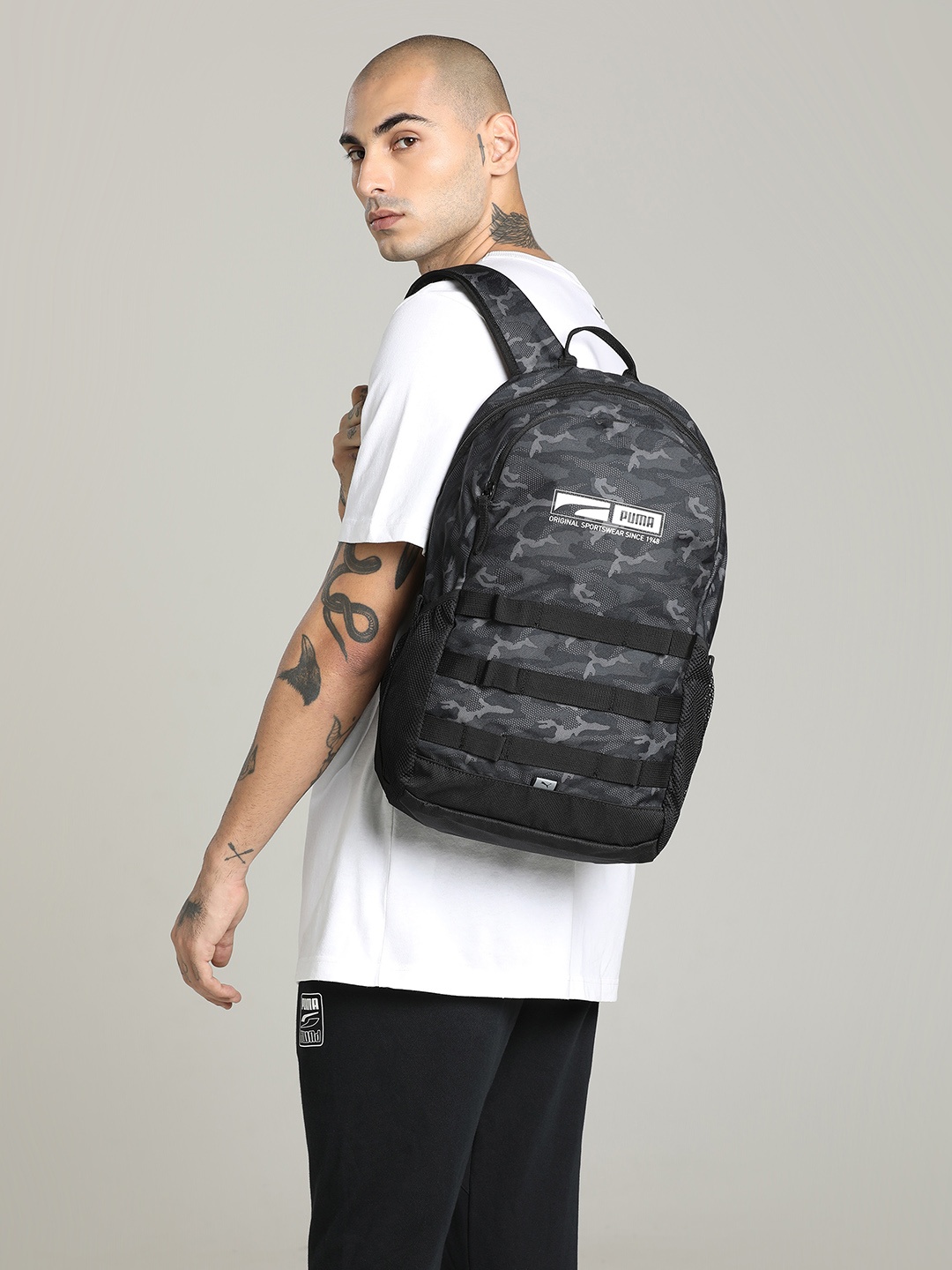 

Puma Unisex Black & Grey Camouflage Printed Sustainable Backpack