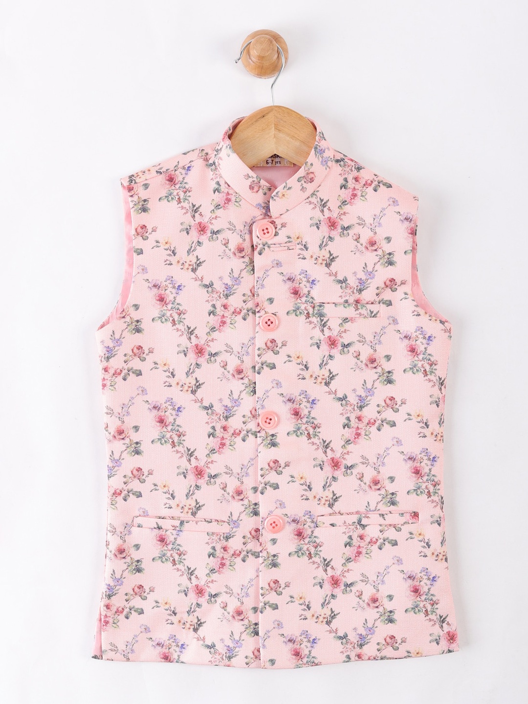 

NAMASKAR Boys Pink Floral Printed Nehru Jackets
