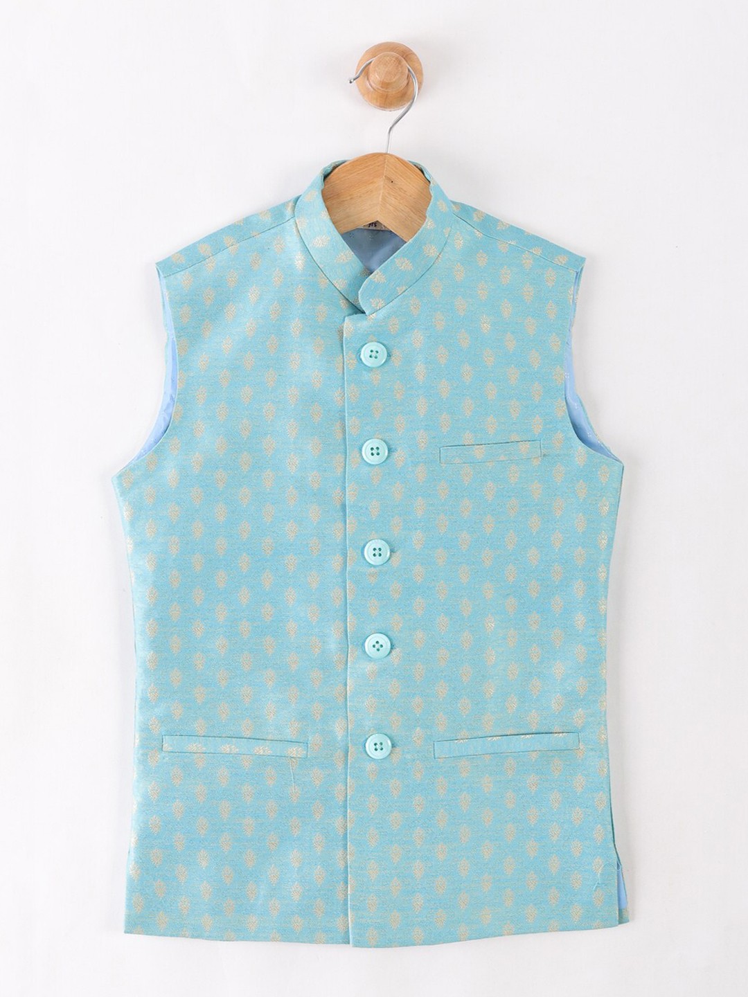 

NAMASKAR Boys Blue Woven Design Nehru Jacket