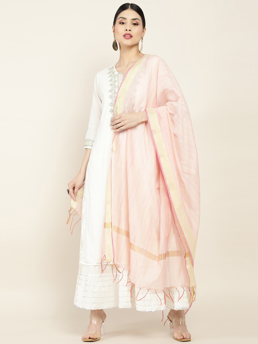 

Soch Peach-Coloured Pure Cotton Dupatta with Zari