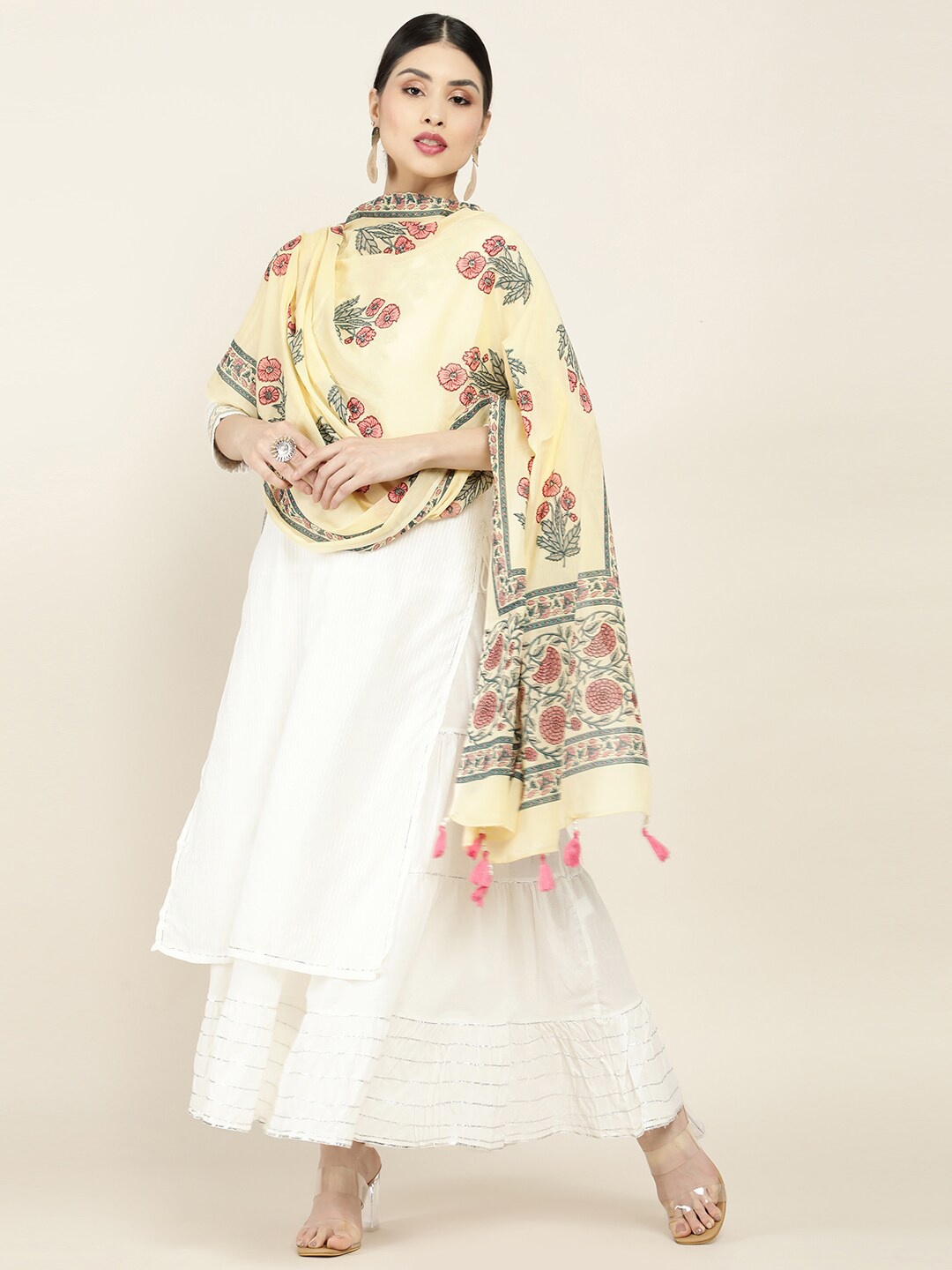 

Soch Cream-Coloured & Green Printed Pure Cotton Dupatta