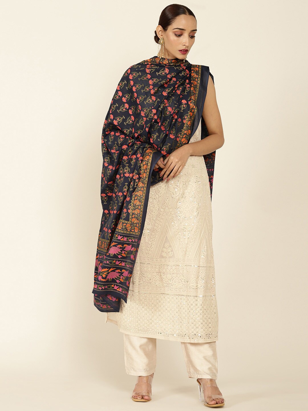 

Soch Blue & Pink Printed Pure Cotton Dupatta