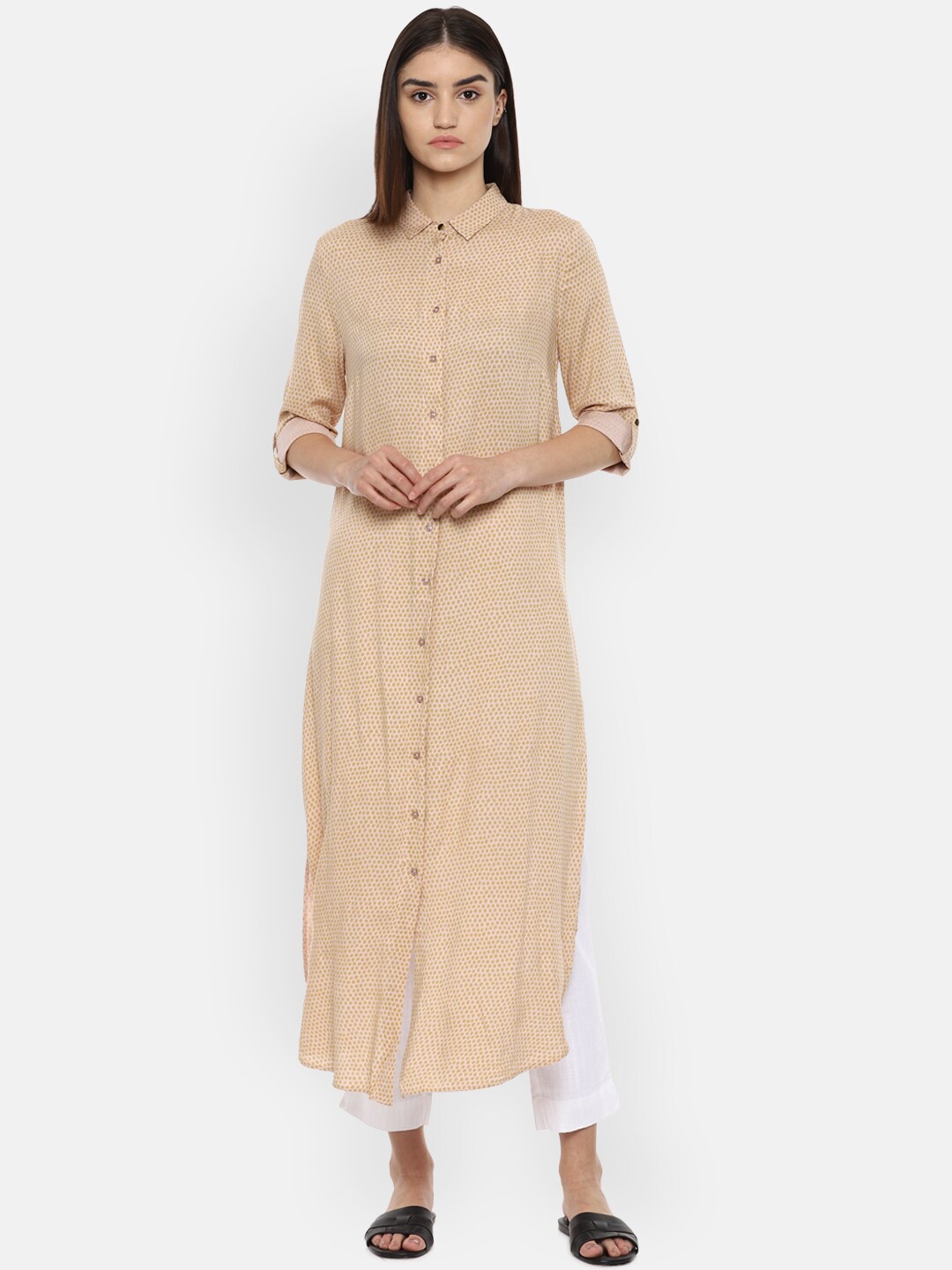 

Van Heusen Woman Women Beige & Yellow Printed Kurta