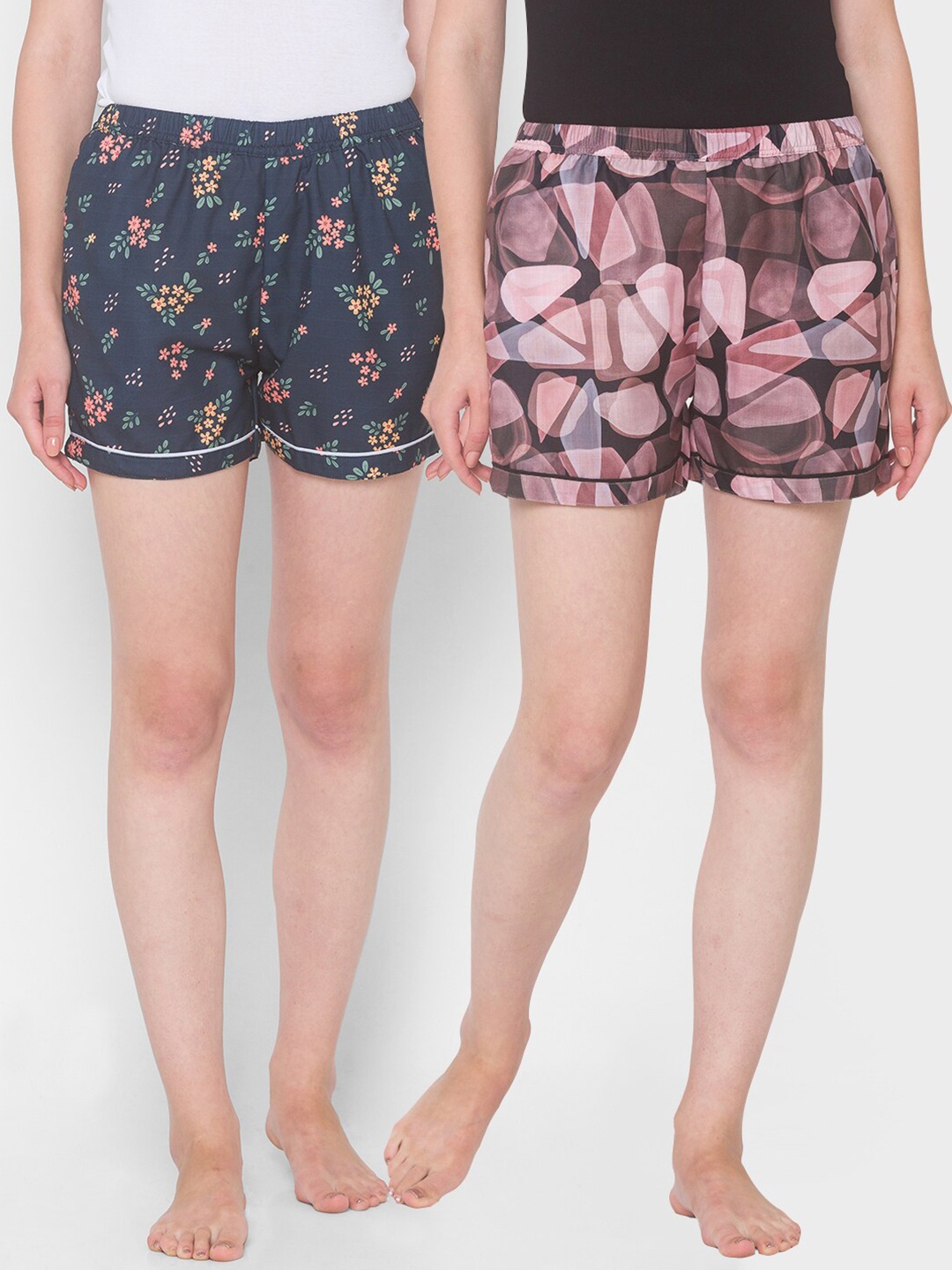 

FashionRack Women Set of 2 Printed Lounge Shorts, Navy blue