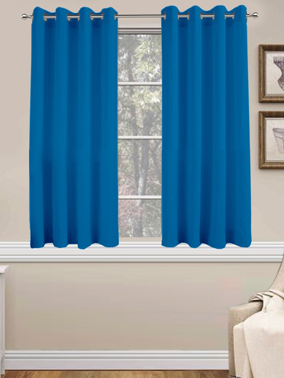 

Lushomes Set of 2 Blue Sheer Window Curtain