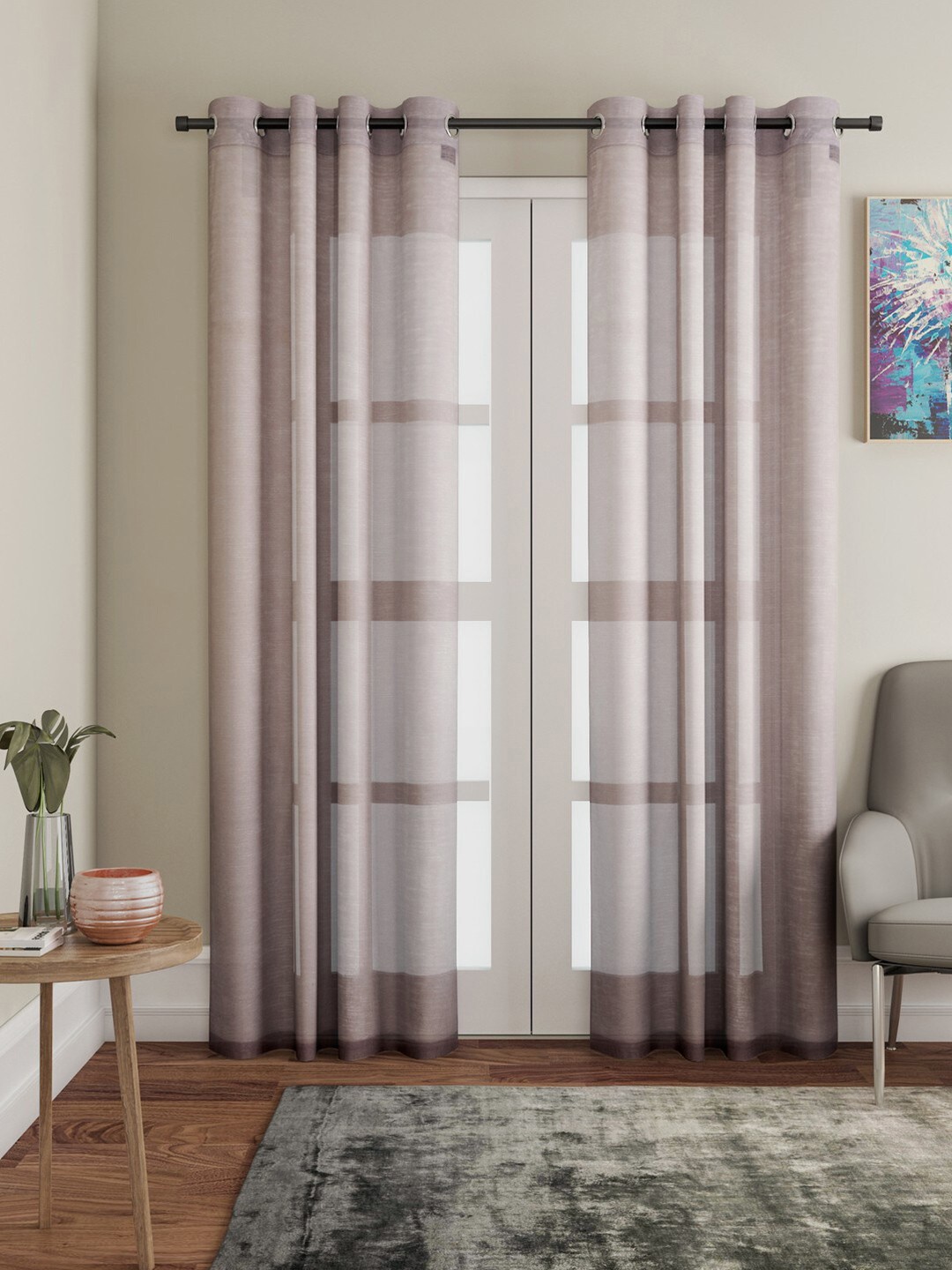 

Lushomes Brown Solid Pack Of 1 Sheer Door Curtain