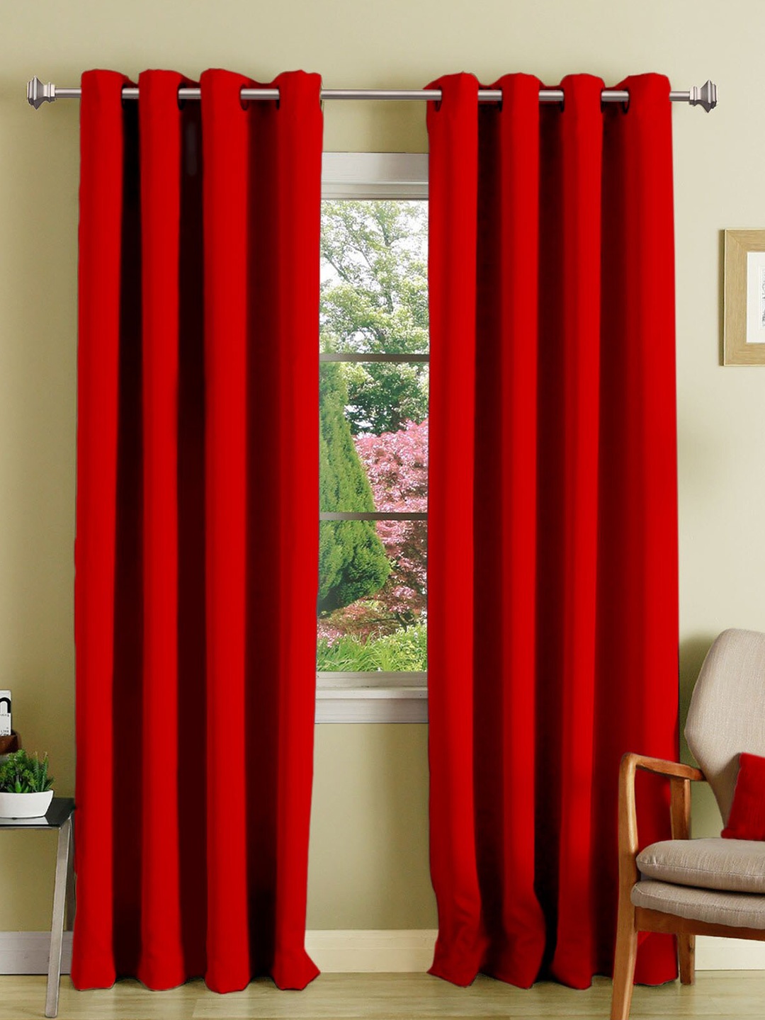 

Lushomes Red Black Out Long Door Curtain