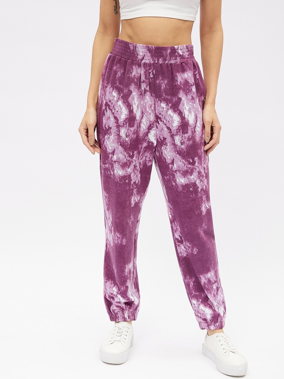 

Harpa Women Magenta Pink & White Tie and Dye High Waist Joggers
