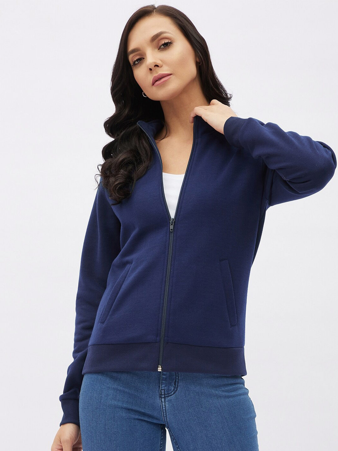 

Harpa Women Navy Blue Front-Open Sweatshirt