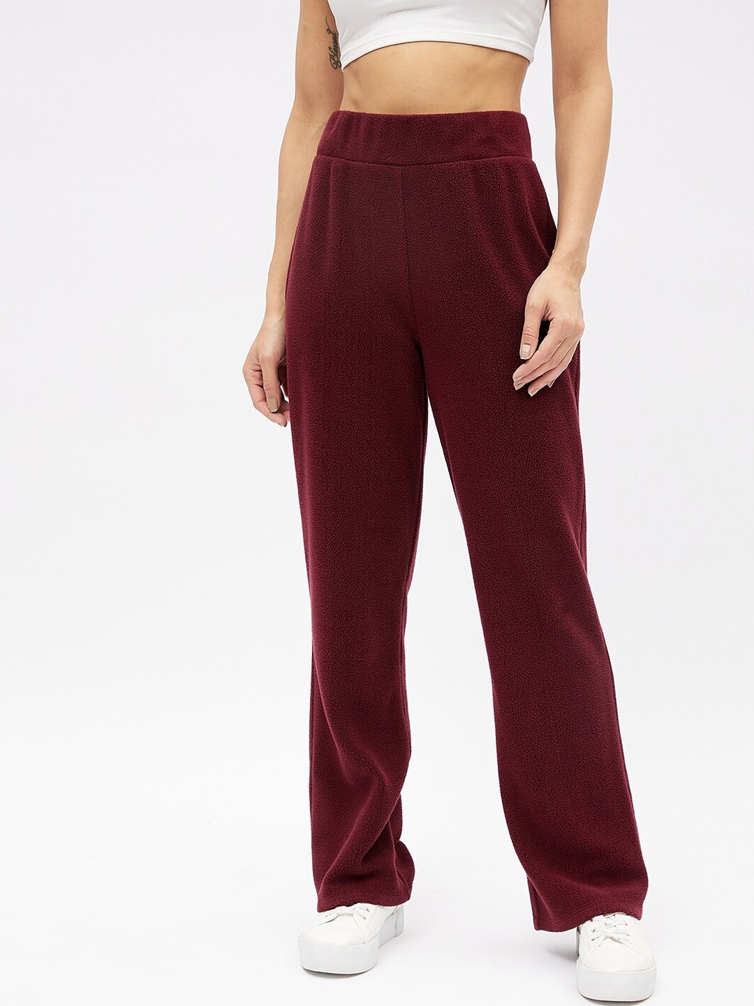

Harpa Women Maroon Solid High Waist Track Pants