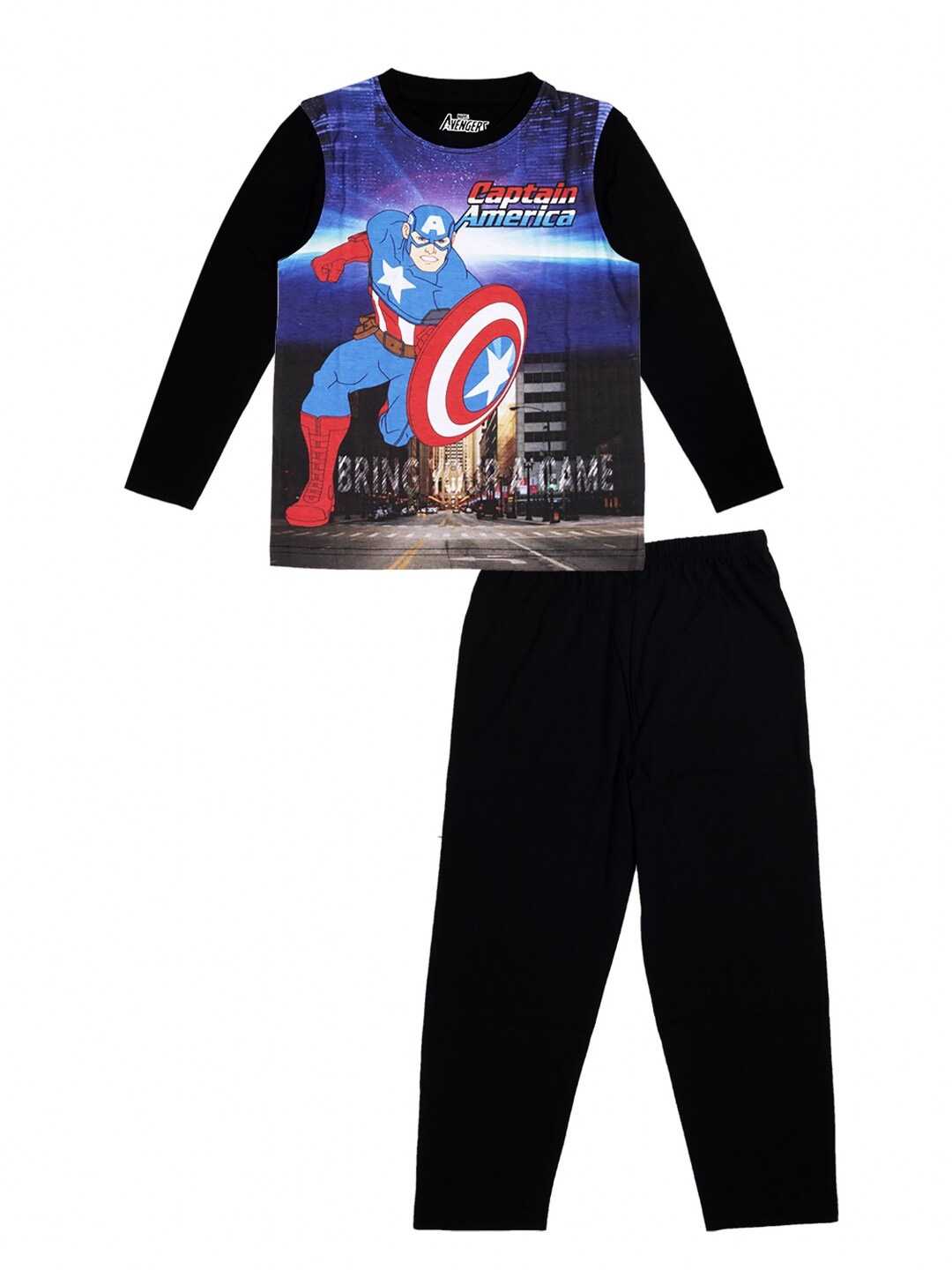 

KINSEY Boys Black & Blue Captain America Printed T-shirt with Pyjamas