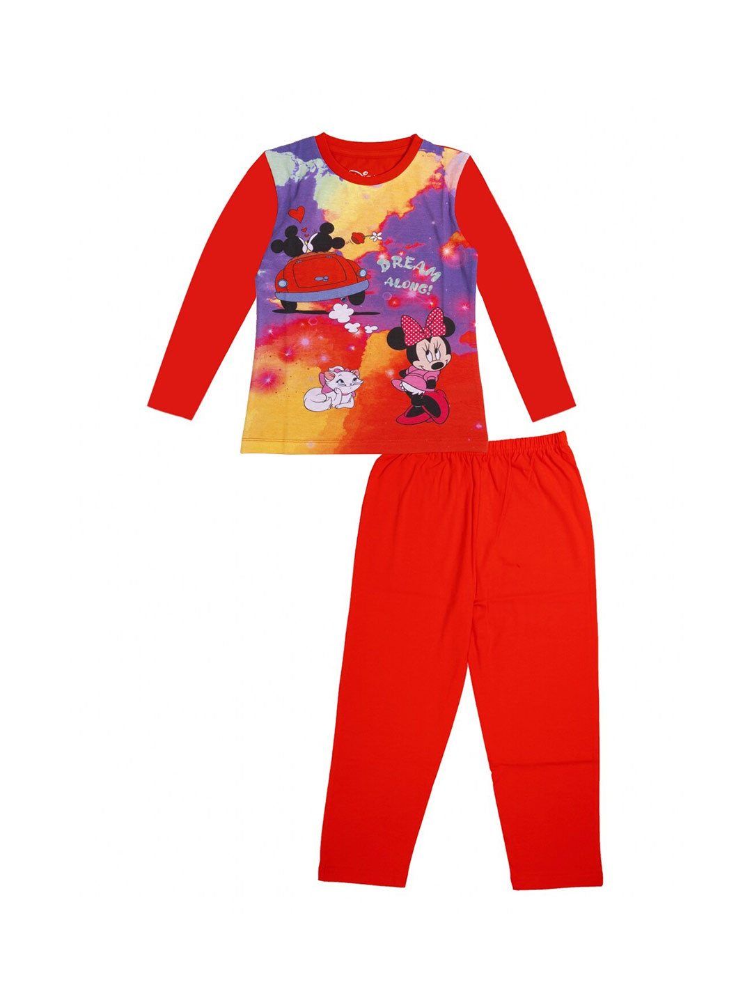 

KINSEY Girls Red & Purple Minnie Mouse Printed Pure Cotton T-shirt with Pyjamas