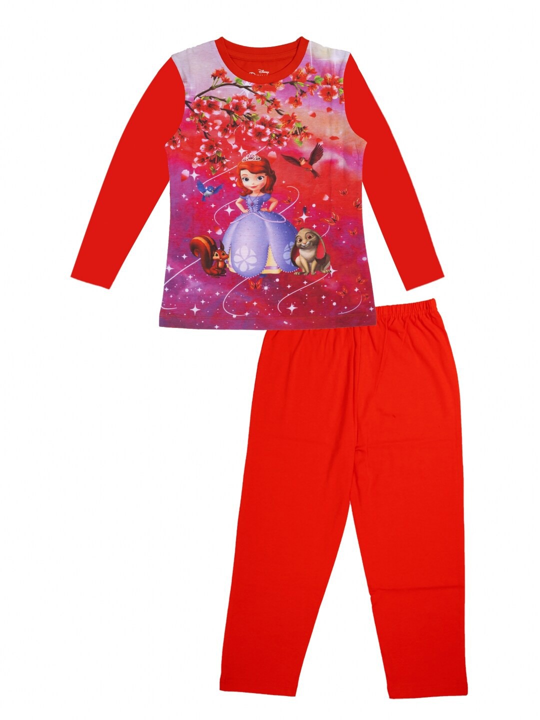 

KINSEY Girls Red & Blue Disney Princess Printed T-shirt with Pyjamas