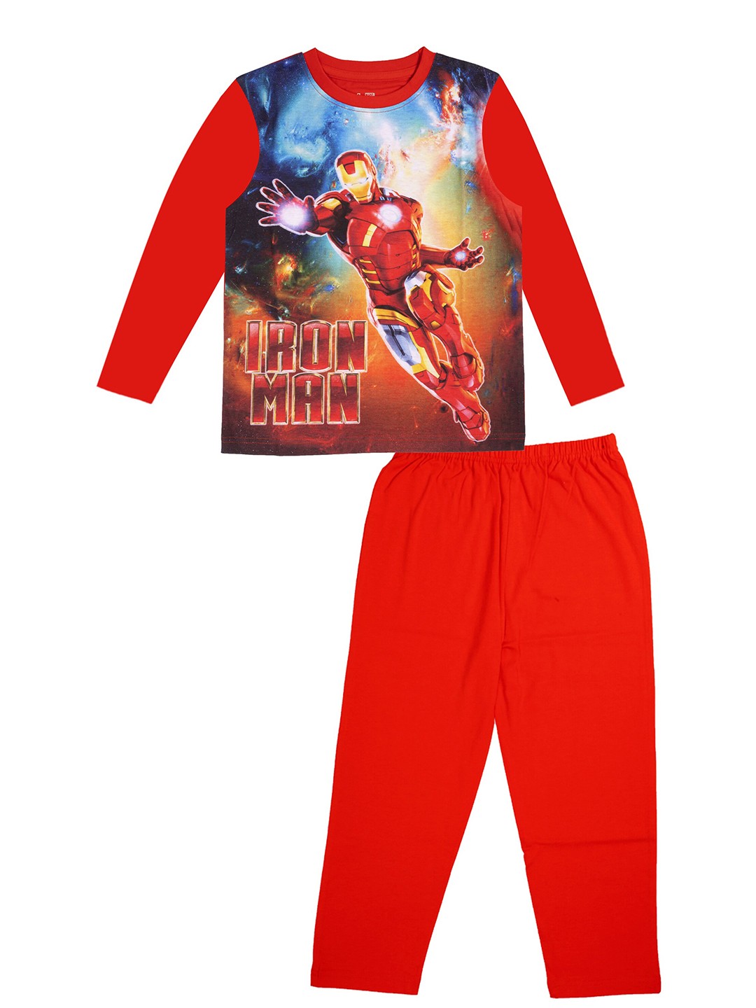 

KINSEY Boys Red & Blue Iron Man Printed Pure Cotton T-shirt with Pyjamas