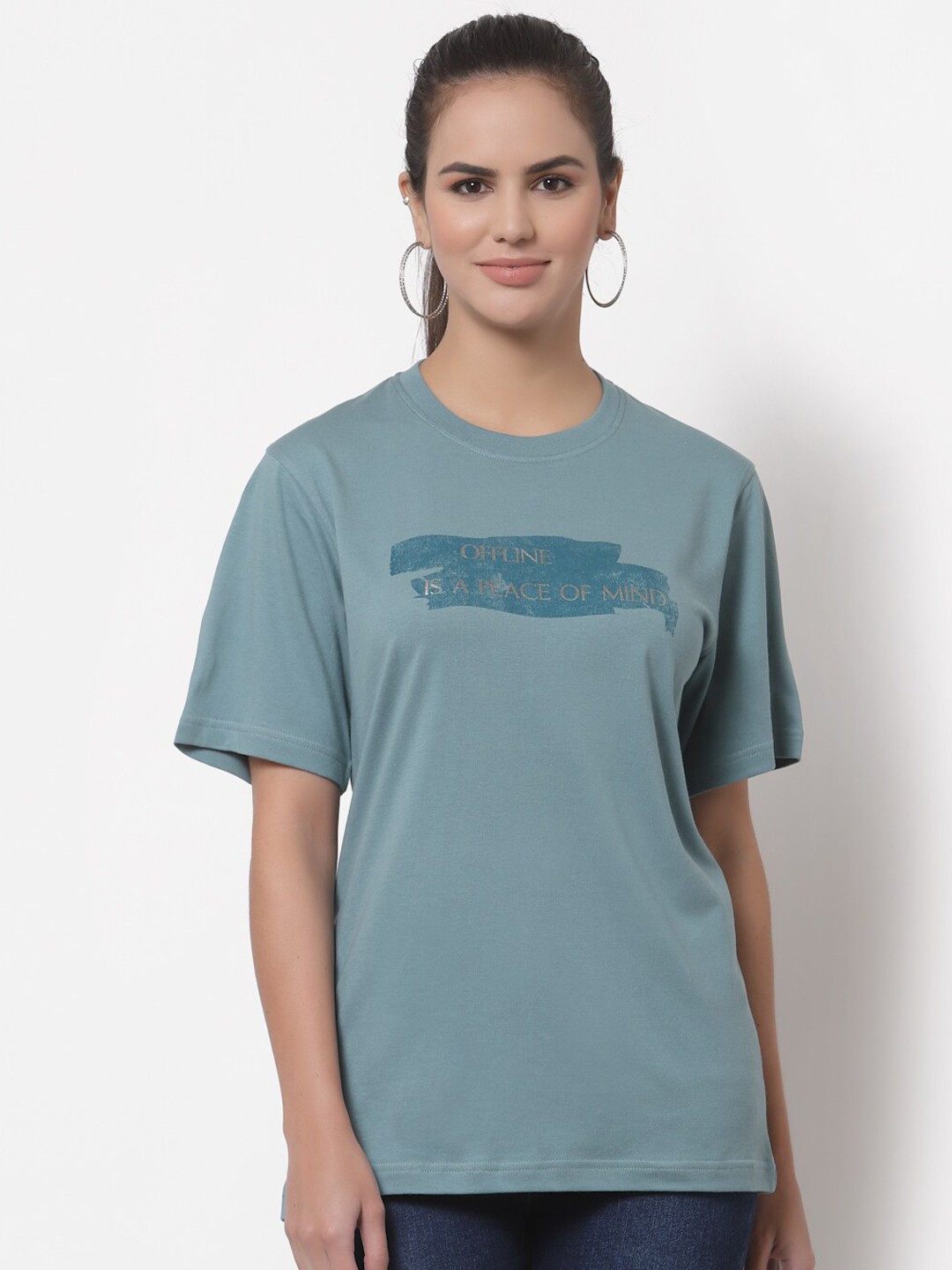

The Roadster Lifestyle Co Women Blue & Silver Printed T-shirt