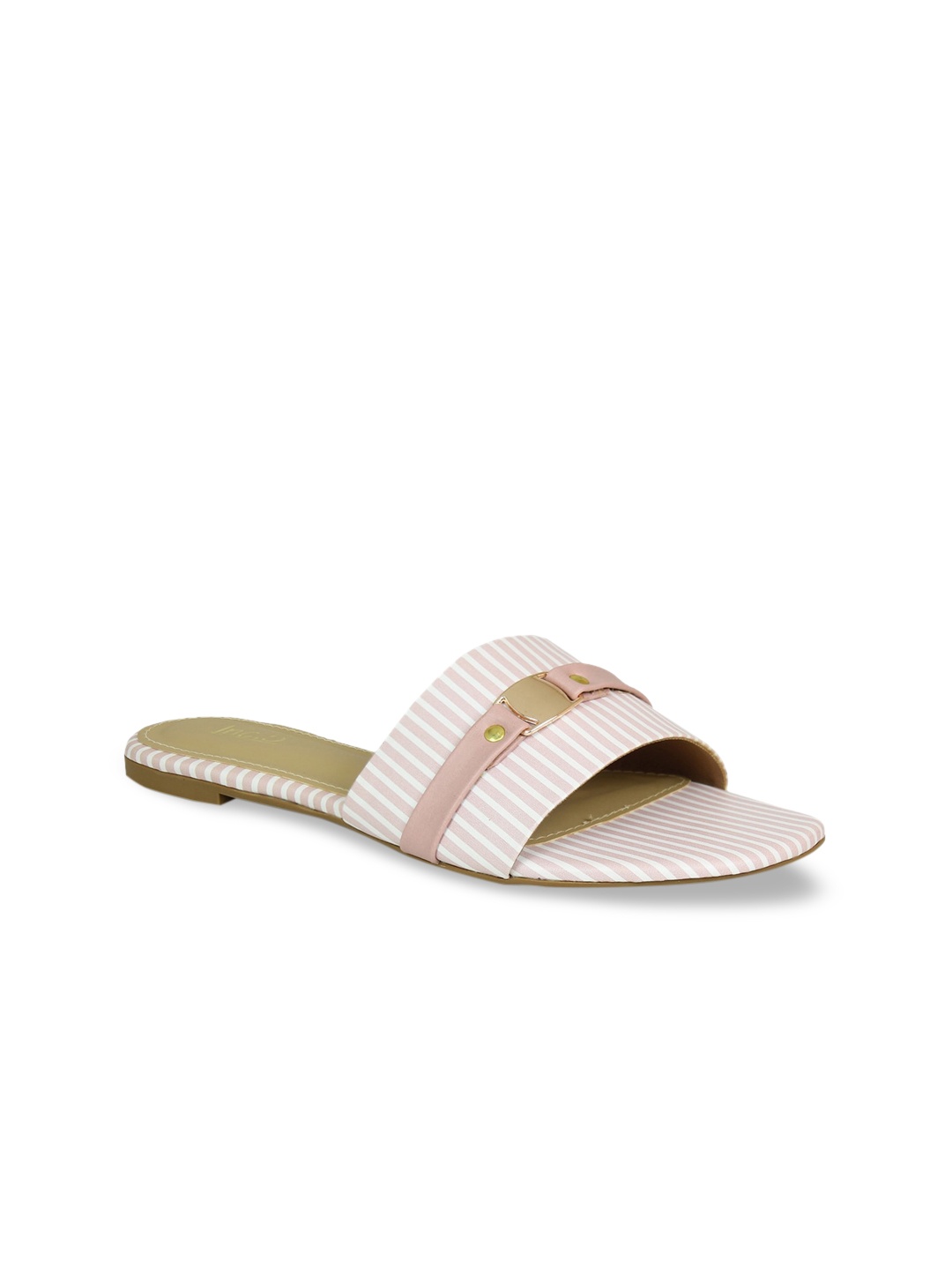 

Inc 5 Women Peach-Coloured Striped Open Toe Flats