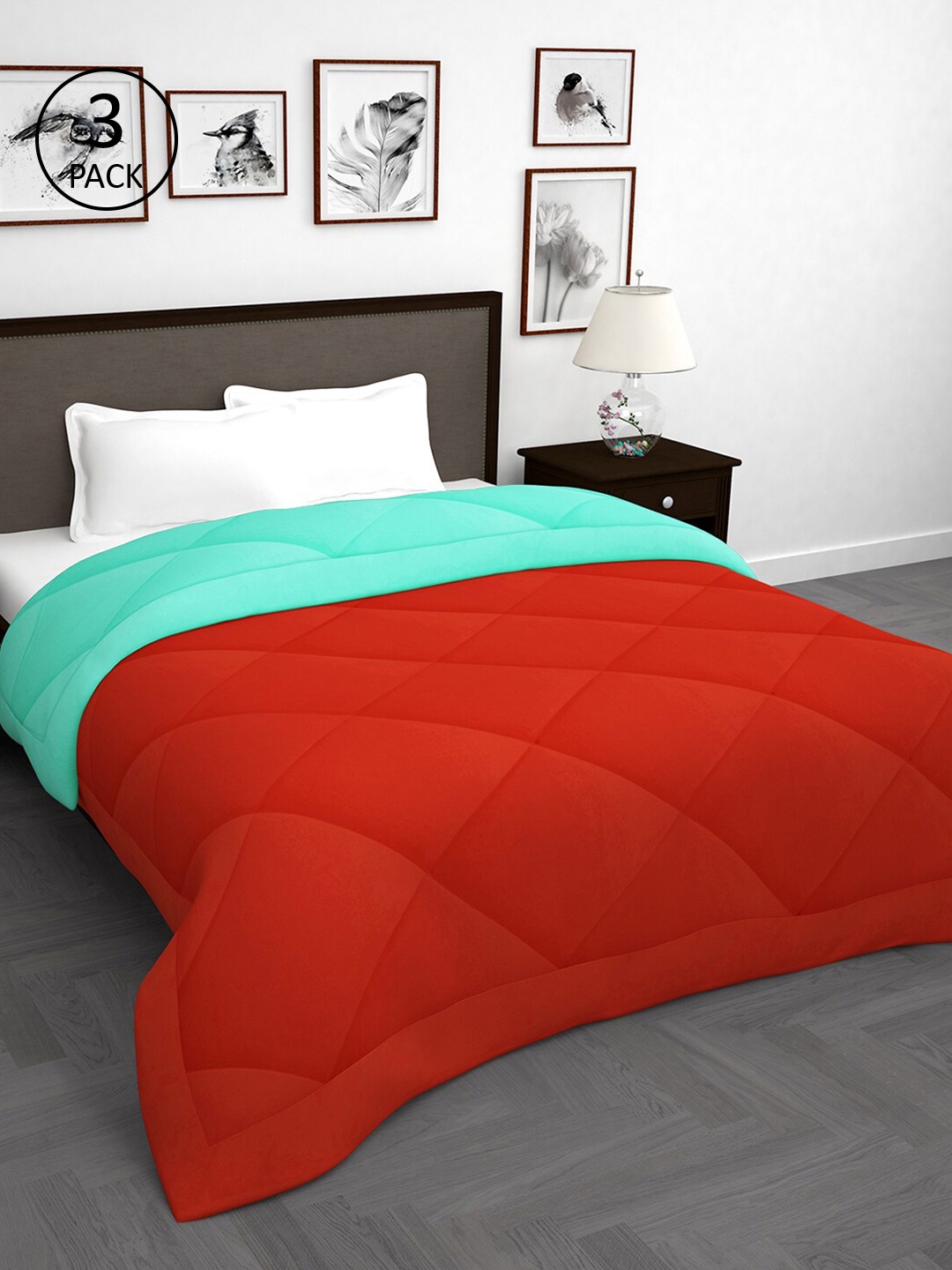 

Story@home Turquoise Blue & Red Set of 3 Mild Winter Double Bed Comforters