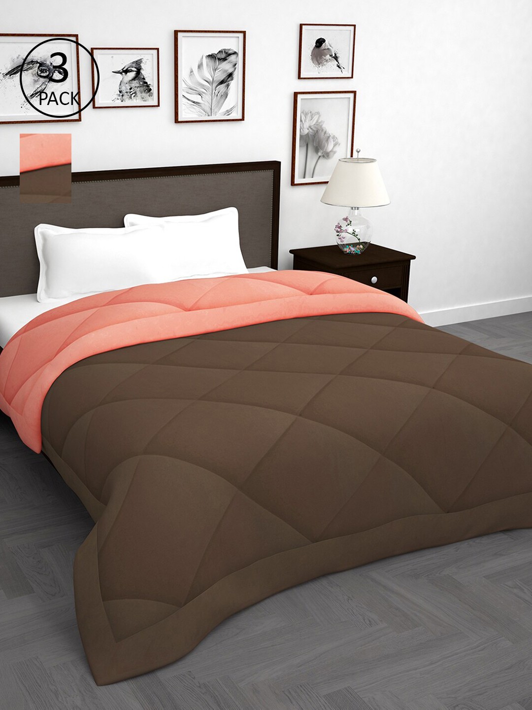 

Story@home Brown & Peach-Coloured Set of 3 Mild Winter Double Bed Comforters