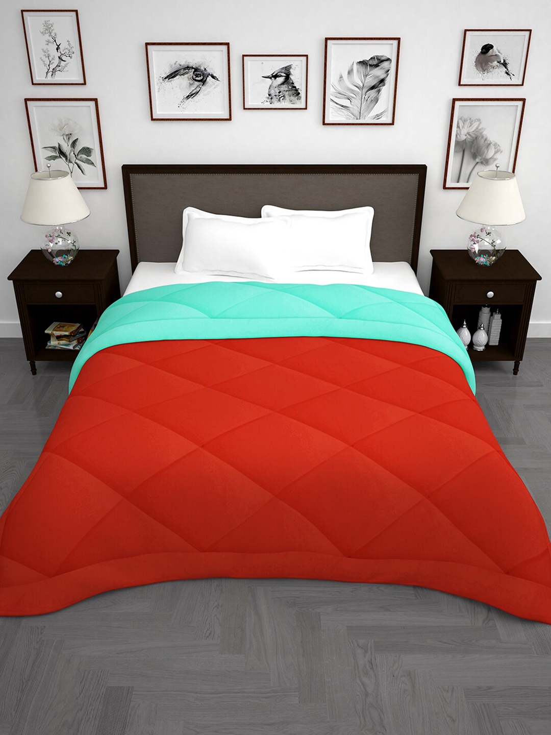 

Story@home Sea Green & Red Checked Mild Winter Reversible Single Bed Comforter