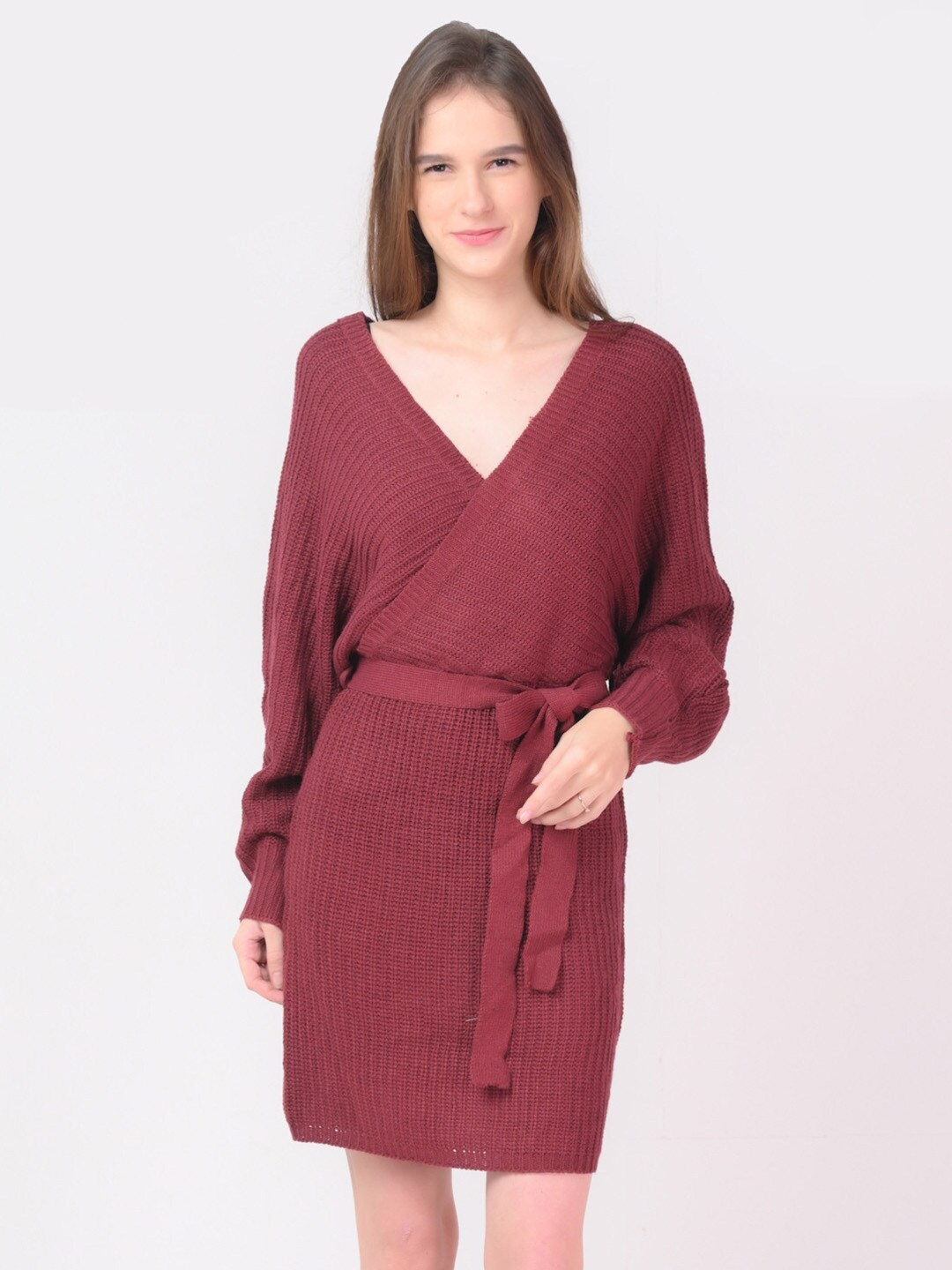 

NoBarr Women Maroon Solid Wrap Dress