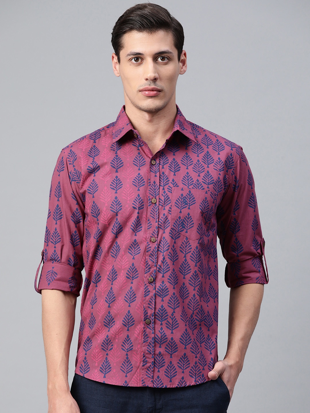 

Hatheli Men Pink Hand Block Printed Casual Shirt