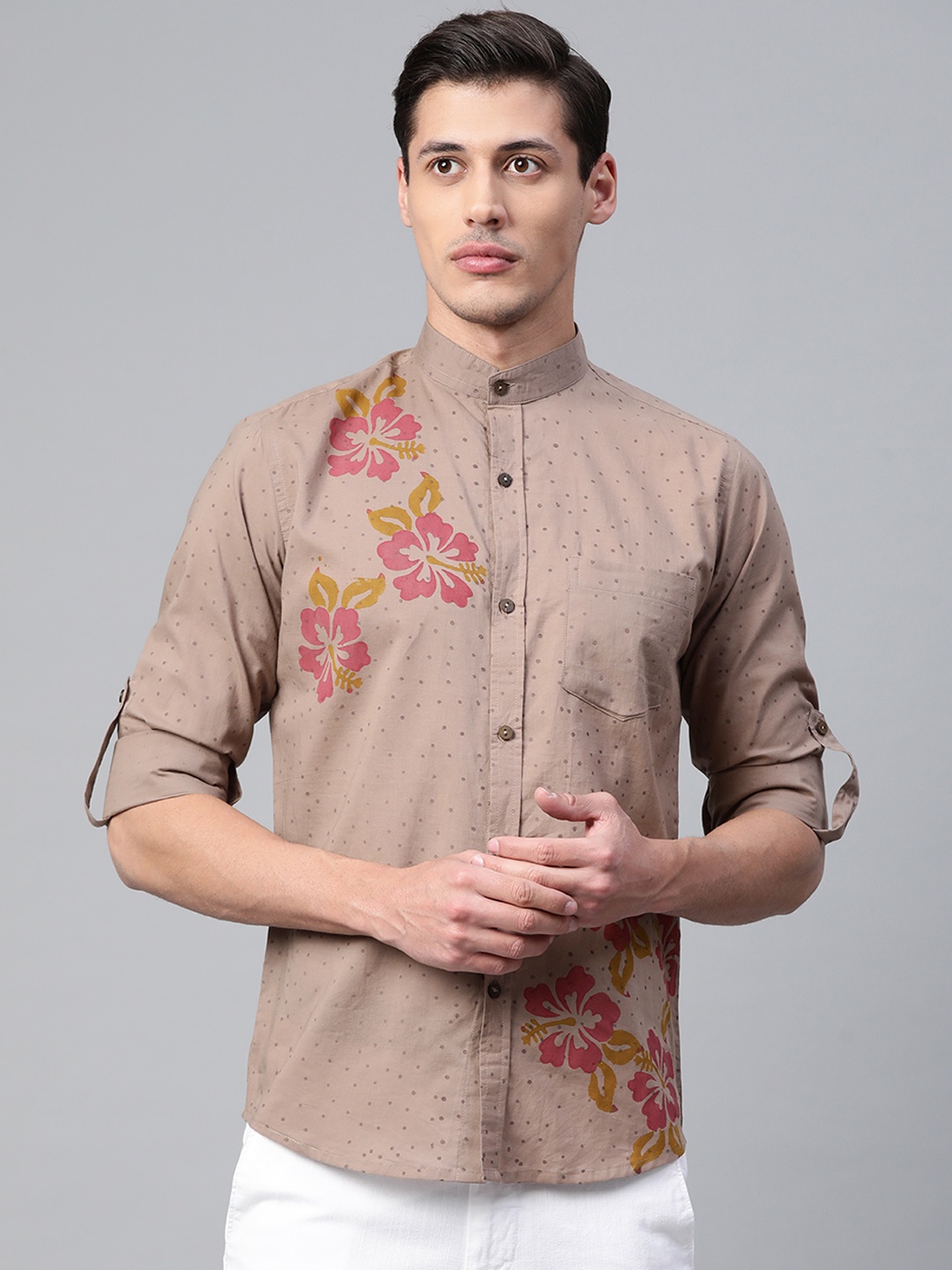 

Hatheli Men Brown Hand Block Printed Casual Shirt