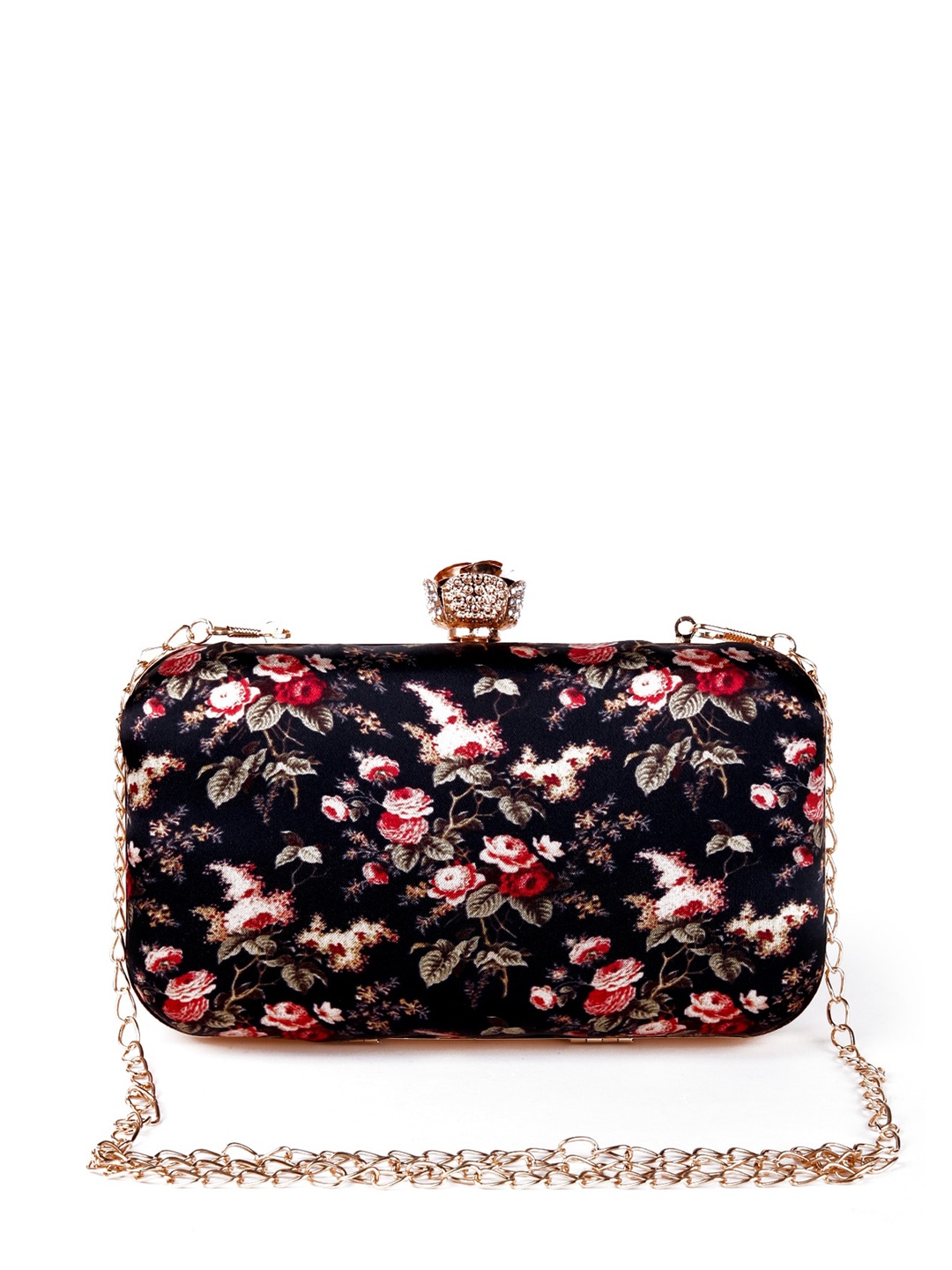 

ODETTE Black Floral Printed Oversized Structured Sling Bag