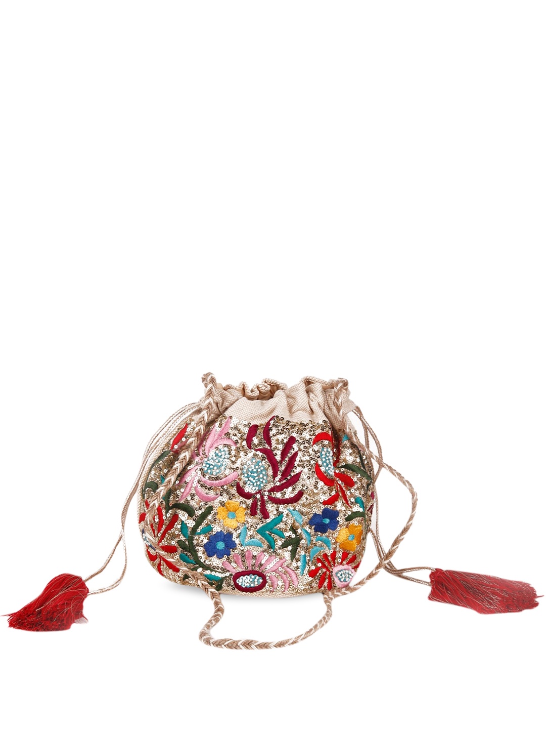 

ODETTE Multicoloured Embellished Bucket Sling Bag, Multi