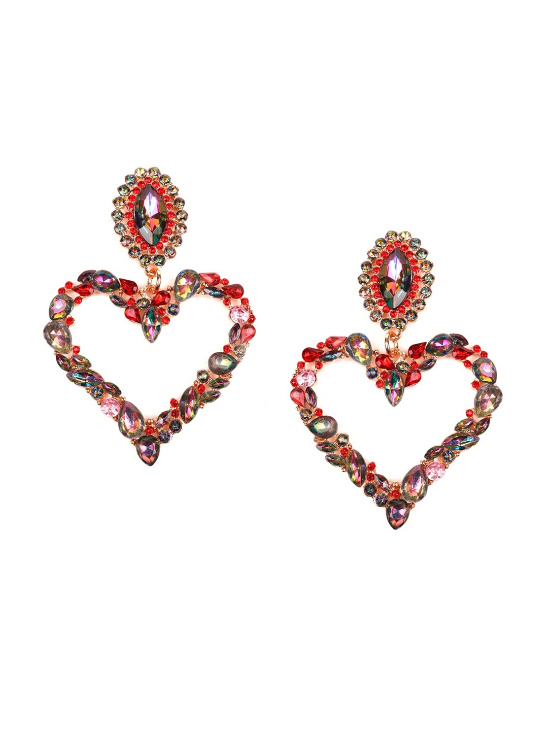 

ODETTE Red & Gold-Toned Oval Drop Earrings