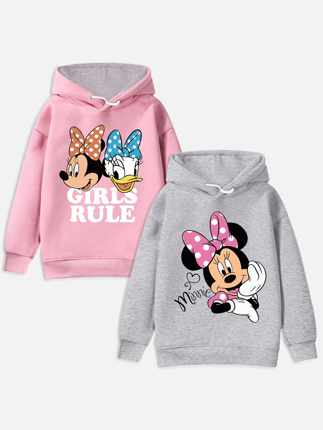 

YK Disney Girls Pack Of 2 Pink Minnie Mouse & Daisy Printed Hooded Sweatshirt