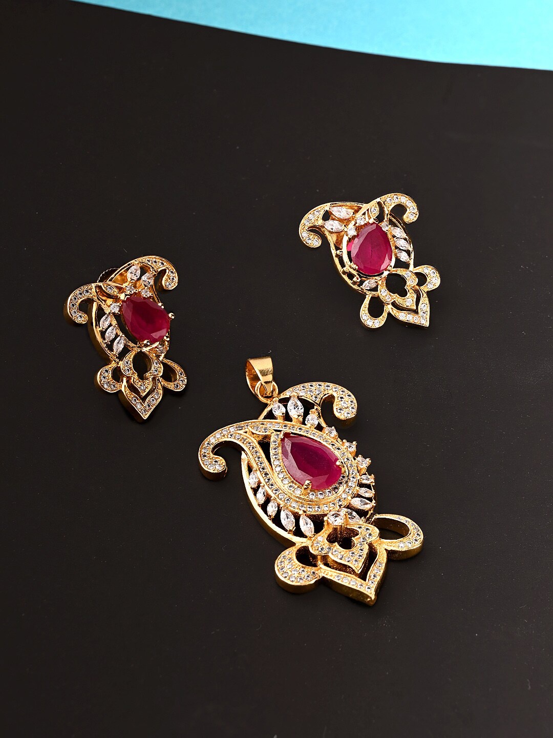 

Voylla Gold-Plated & Pink CZ Pendant Set