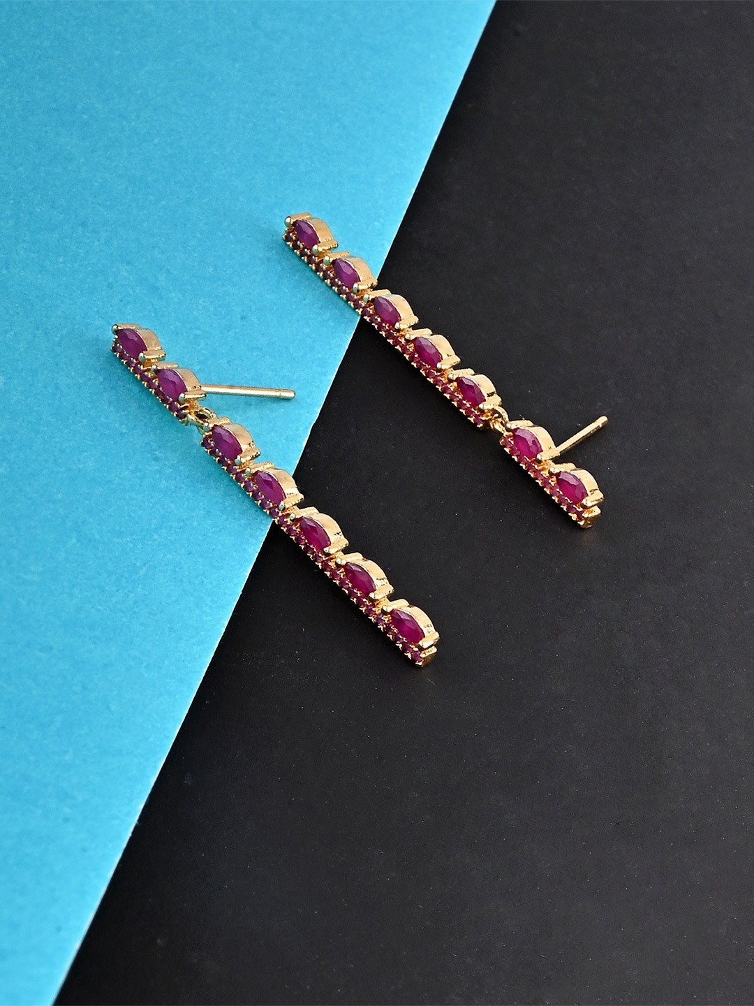 

Voylla Gold-Toned & Pink Contemporary Drop Earrings