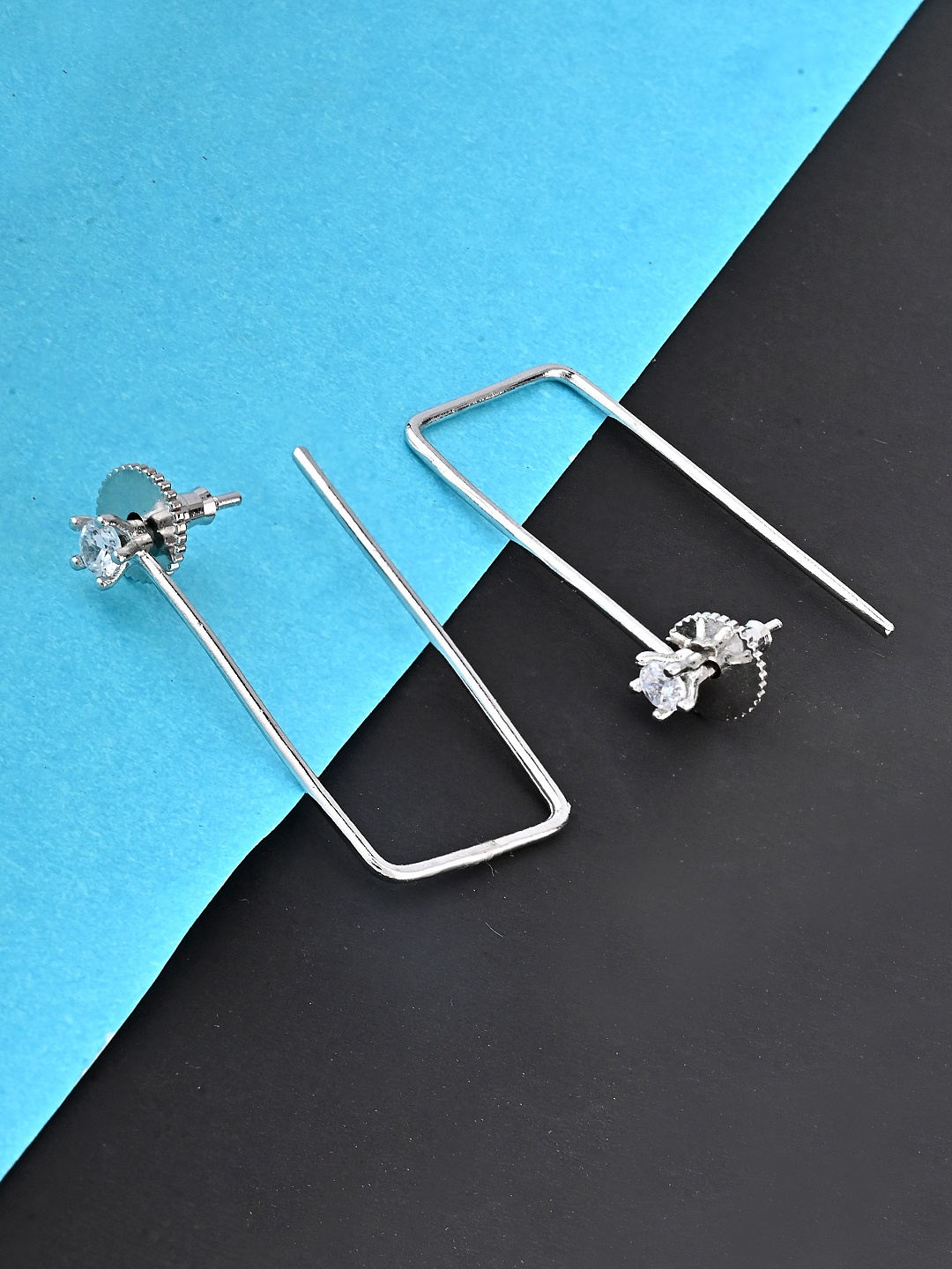 

Voylla Silver-Toned & White Contemporary Drop Earrings
