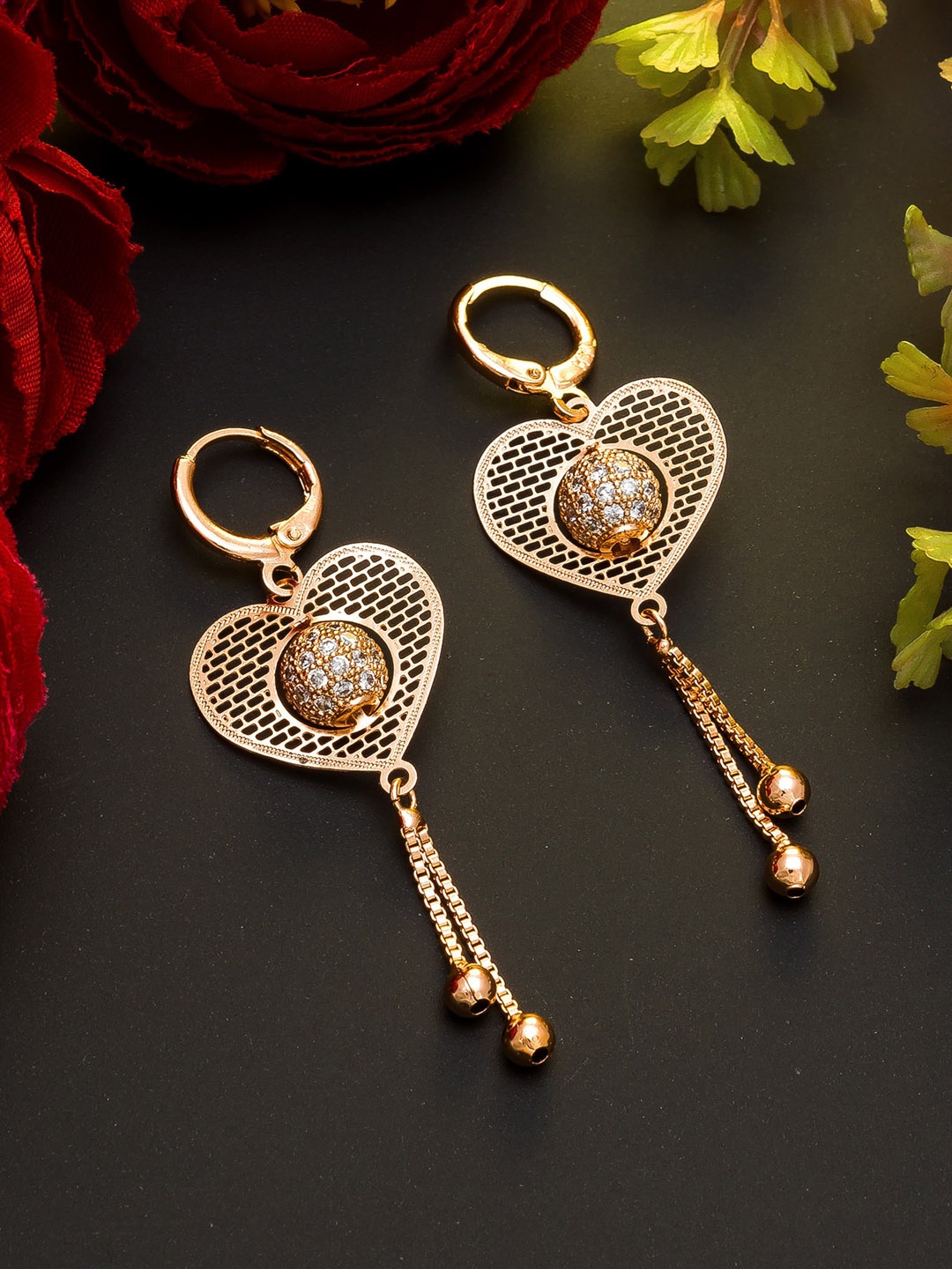 

aadita Rose Gold & White Heart Shaped Drop Earrings