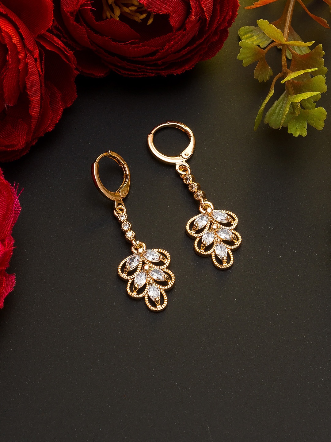 

aadita Rose Gold & White Contemporary Drop Earrings