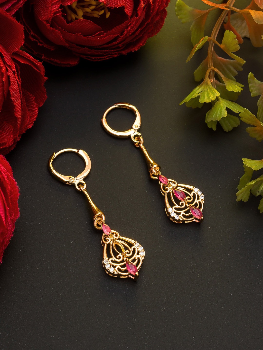 

aadita Rose Gold & Pink Contemporary Drop Earrings