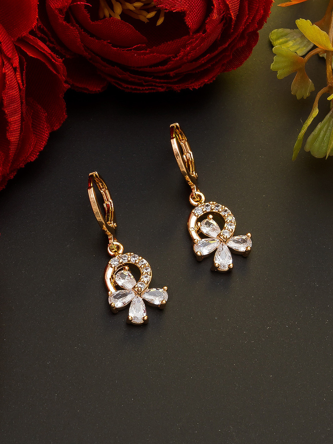 

aadita Rose Gold & White Contemporary Drop Earrings