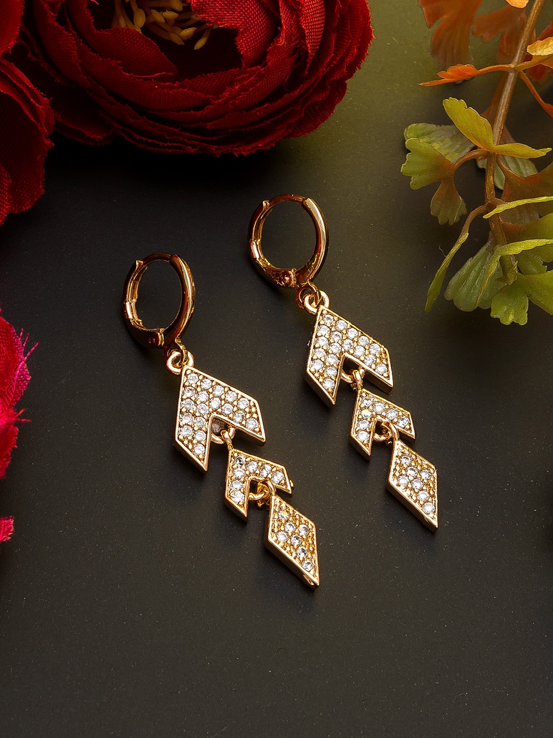 

aadita Rose Gold Leaf Shaped Drop Earrings