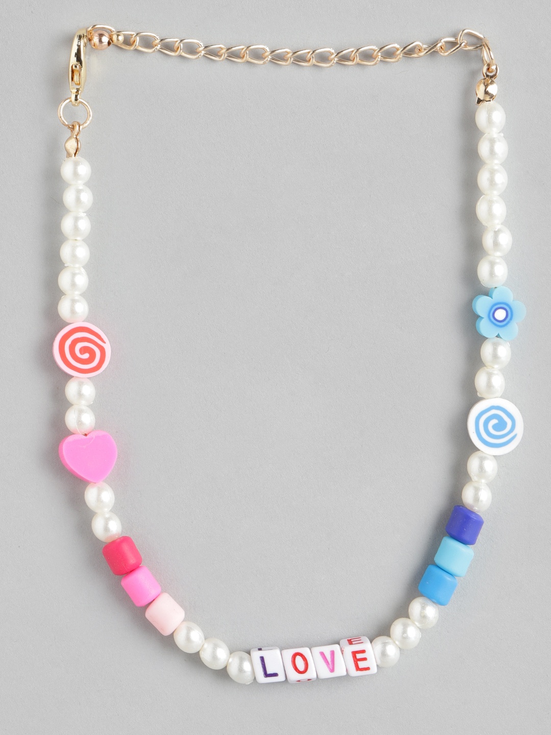 

Blueberry KIDS Girls White & Pink Gold-Plated Handcrafted Beaded LOVE Necklace
