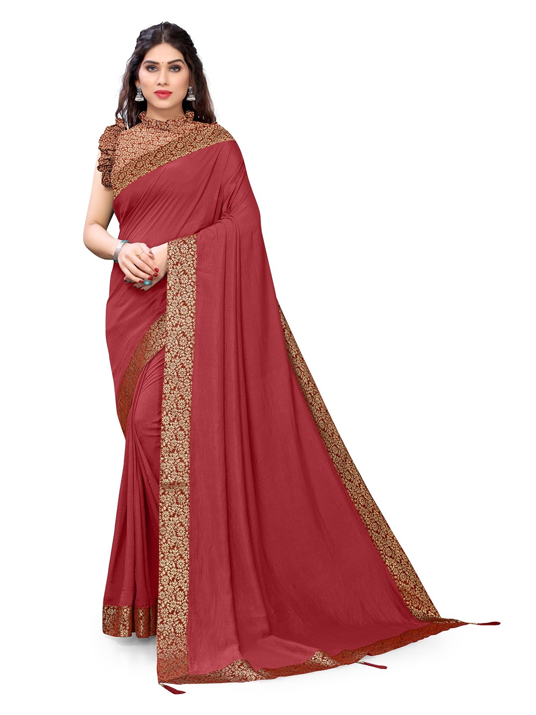 

KALINI Maroon & Gold-Coloured Silk Blend Saree