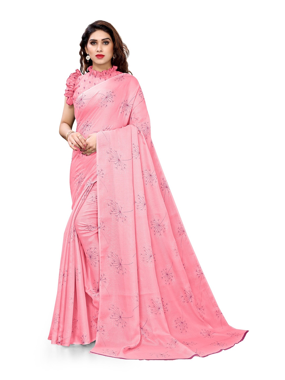 

KALINI Pink & White Floral Block Print Saree
