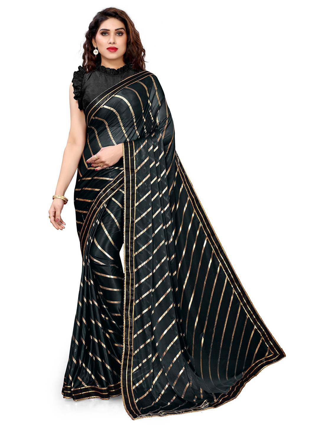

KALINI Black & Gold-Toned Designer Leheriya Saree