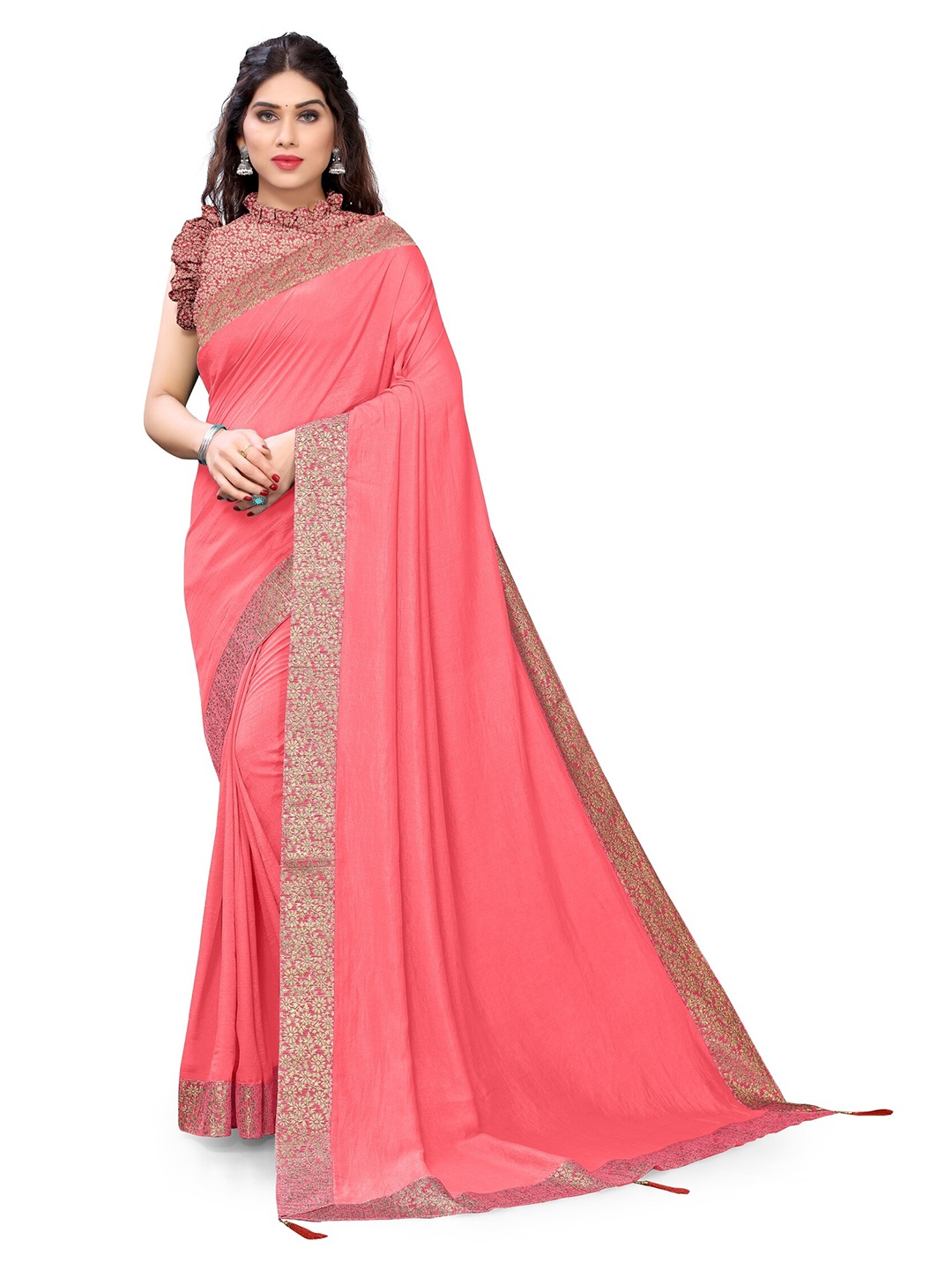 

KALINI Pink & Grey Silk Blend Saree