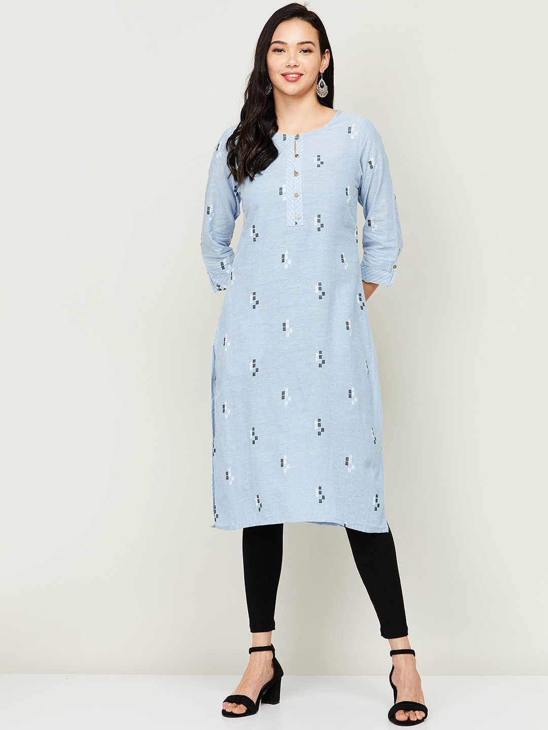 

Melange by Lifestyle Women Blue Geometric Embroidered Flared Sleeves Gotta Patti Kurta